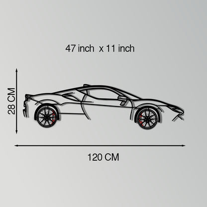 Ferrari SF90 Stradale Metal Car Wall Art with Rotating Wheels - Hybrid Hypercar Silhouette - Interactive Automotive Wall Decor - KAFMEKA135
