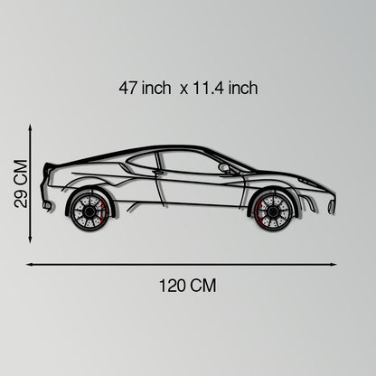 Ferrari F430 Metal Car Wall Art with Rotating Wheels - Italian V8 Supercar Silhouette - Interactive Automotive Wall Decor - KAFMEKA132