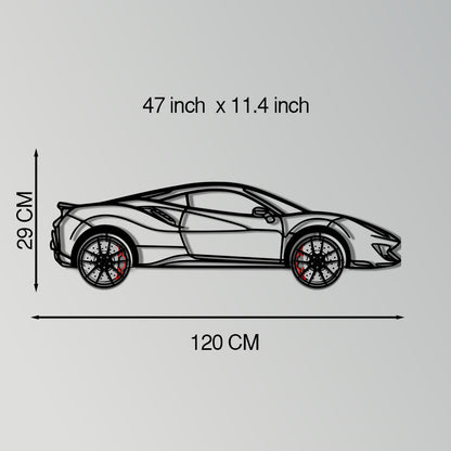 Ferrari 488 Pista Metal Car Wall Art with Rotating Wheels - Track-Focused Italian V8 Silhouette - Interactive Automotive Wall Decor - KAFMEKA128