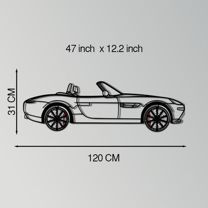 BMW Z8 Metal Car Wall Art with Rotating Wheels - Classic Luxury Roadster Silhouette - Interactive Automotive Wall Decor - KAFMEKA115