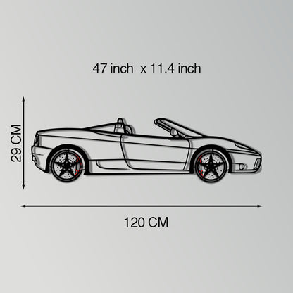 Ferrari 360 Spider Metal Car Wall Art with Rotating Wheels - Italian Convertible Supercar Silhouette - Interactive Automotive Wall Decor - KAFMEKA123