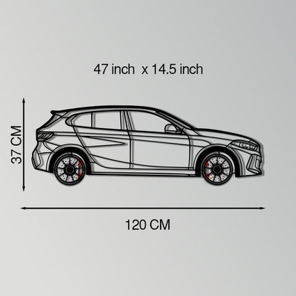 BMW 135i F40 Metal Car Wall Art with Rotating Wheels - M Performance Hatchback Silhouette - Interactive Automotive Decor - KAFMEKA102