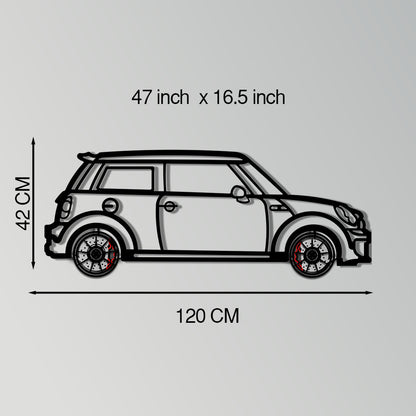 Mini Cooper Metal Car Wall Art with Rotating Wheels - Iconic British Compact Silhouette - Interactive Automotive Wall Decor - KAFMEKA151