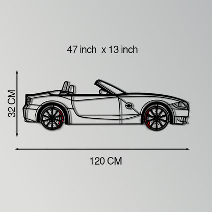 BMW Z4 M Roadster Metal Car Wall Art with Rotating Wheels - M Power Silhouette Decor - Interactive Automotive Wall Art - KAFMEKA114