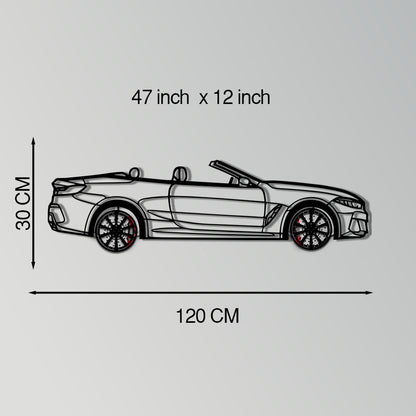 BMW 850i Metal Car Wall Art with Rotating Wheels - Luxury Grand Tourer Silhouette - Interactive Automotive Wall Decor - KAFMEKA105
