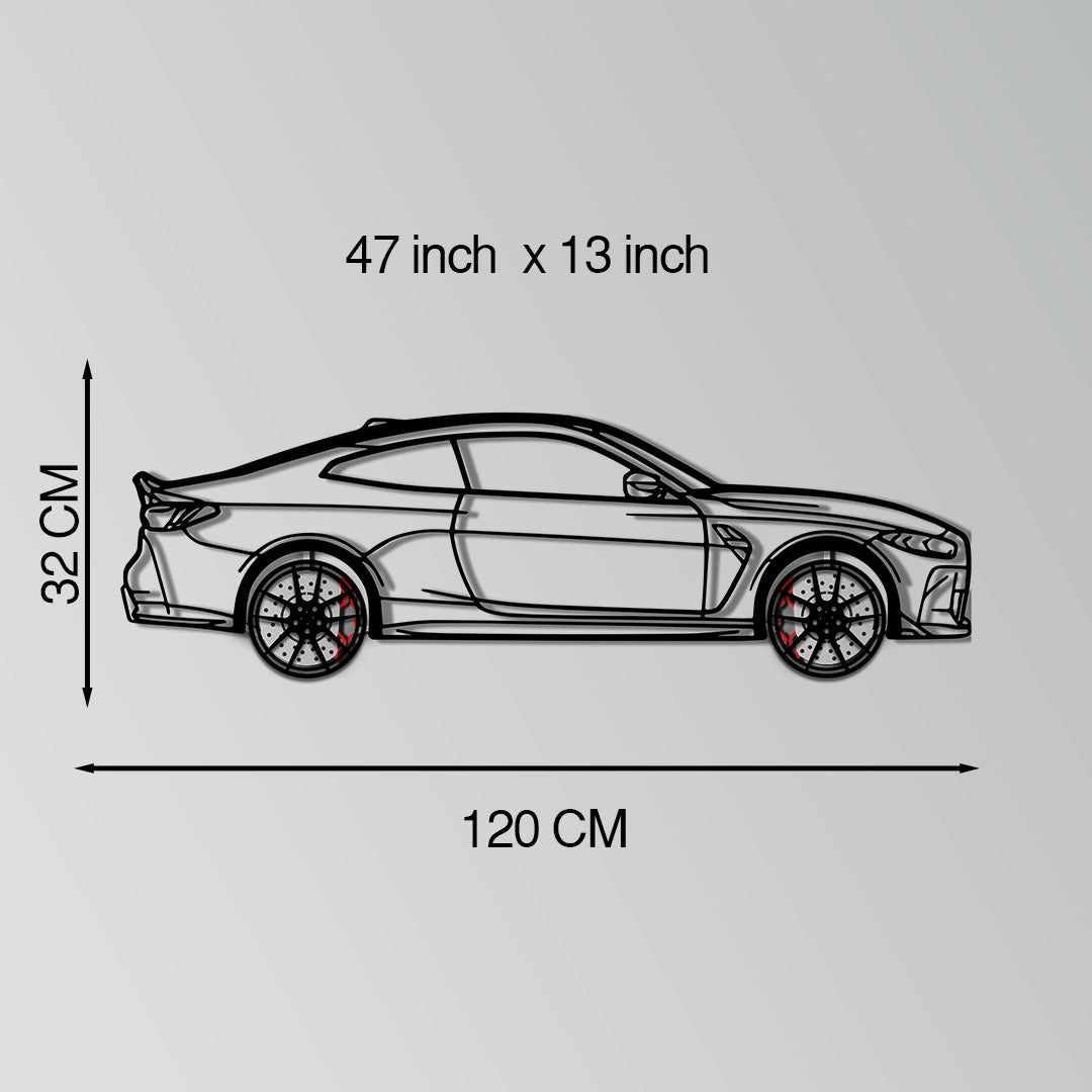 BMW M4 CSL Metal Car Wall Art with Rotating Wheels - Limited Edition G82 Silhouette - Interactive Automotive Wall Art - KAFMEKA108