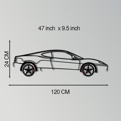Ferrari 360 Modena Metal Car Wall Art with Rotating Wheels - Italian V8 Supercar Silhouette - Interactive Automotive Decor - KAFMEKA122