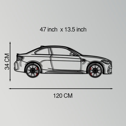 BMW M2 F87 Metal Car Wall Art with Rotating Wheels - M Power Compact Performance Silhouette - Interactive Automotive Decor - KAFMEKA107