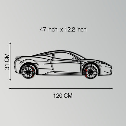 Ferrari 458 Italia Metal Car Wall Art with Rotating Wheels - V8 Supercar Silhouette Decor - Interactive Automotive Wall Art - KAFMEKA124