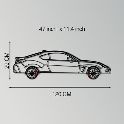 Toyota GR86 Metal Car Wall Art with Rotating Wheels - Modern JDM Sports Coupe Silhouette - Interactive Automotive Wall Decor - KAFMEKA157
