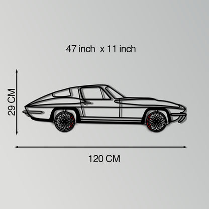 Chevrolet Corvette C3 Stingray Metal Car Wall Art with Rotating Wheels - Classic American Muscle Silhouette - Interactive Automotive Decor - KAFMEKA120