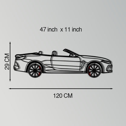 BMW M8 Competition Metal Car Wall Art with Rotating Wheels - M Power Luxury Silhouette - Interactive Automotive Wall Art - KAFMEKA109