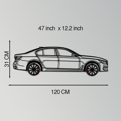 BMW 750i Metal Car Wall Art with Rotating Wheels - Luxury Executive Sedan Silhouette - Interactive Automotive Wall Decor - KAFMEKA104