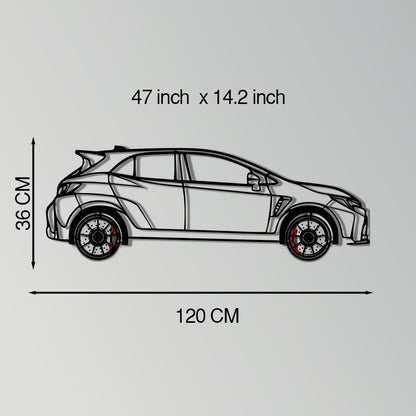 Toyota GR Corolla Metal Car Wall Art with Rotating Wheels - Rally-Inspired Hot Hatch Silhouette - Interactive JDM Automotive Decor - KAFMEKA158