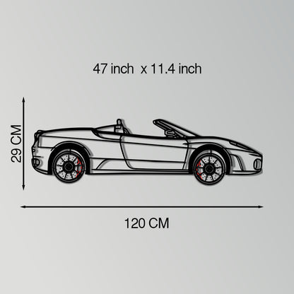 Ferrari F430 Spider Metal Car Wall Art with Rotating Wheels - Italian Convertible Supercar Silhouette - Interactive Automotive Wall Decor - KAFMEKA134