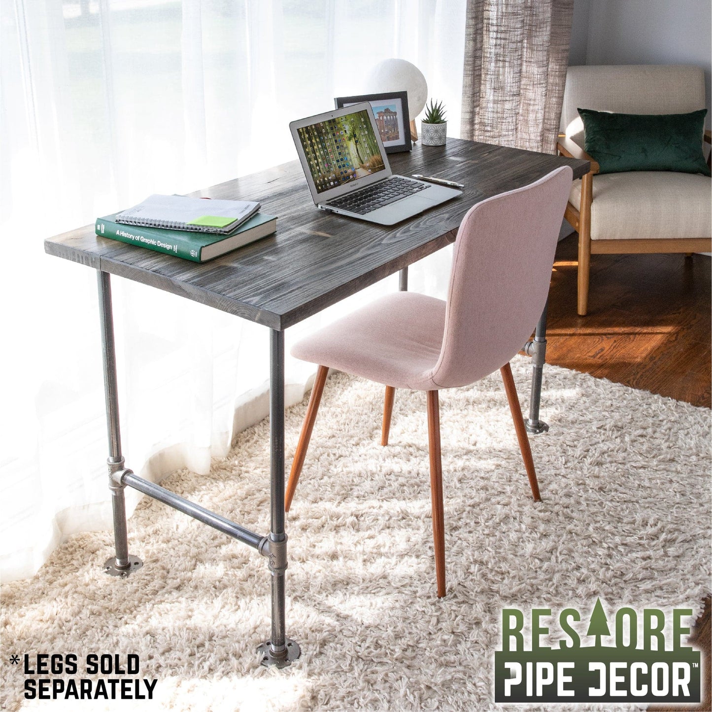 RESTORE Boulder Black Solid Wood Desk Tabletop