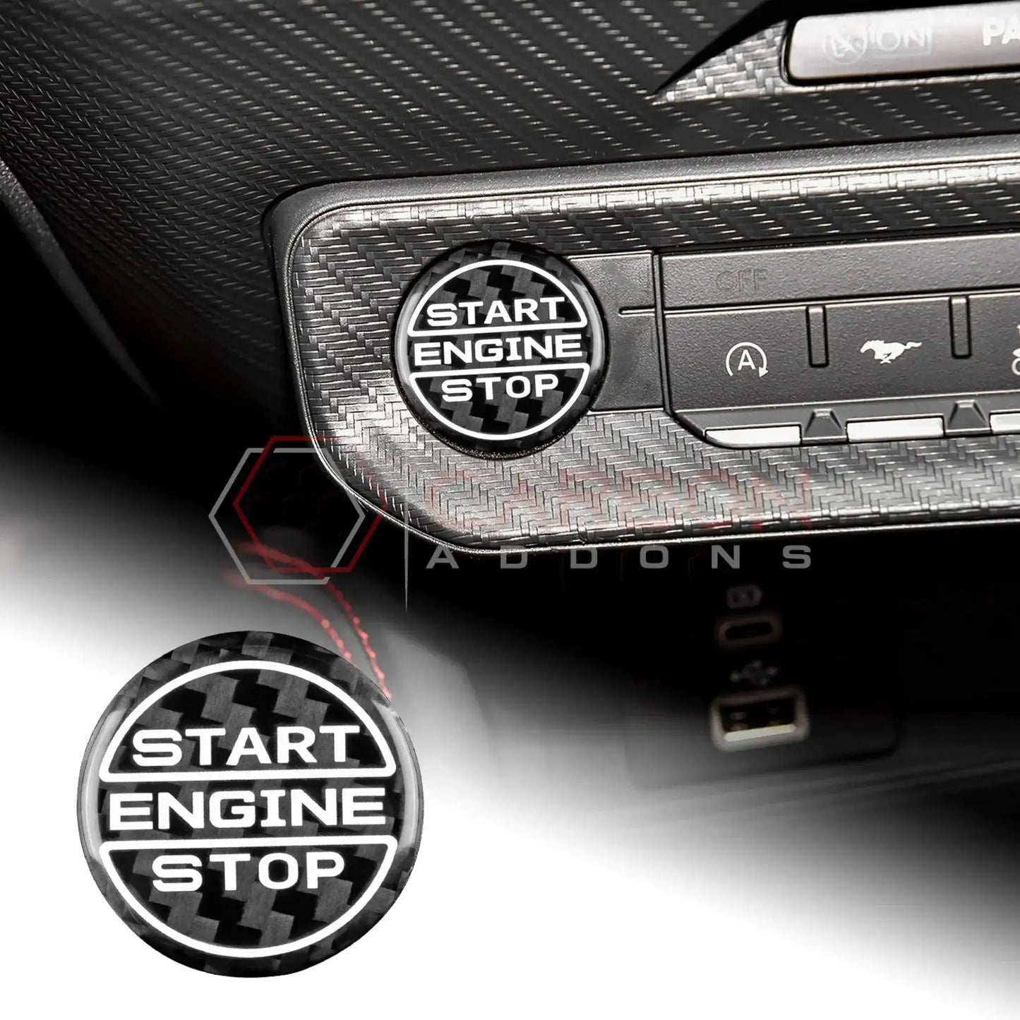 Real Carbon Fiber Start/Stop Button Cover for 2024+ Ford Mustang