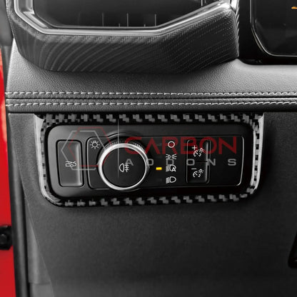 Real Carbon Fiber Headlight Control Outer Trim Overlay for 2024+ Ford Mustang