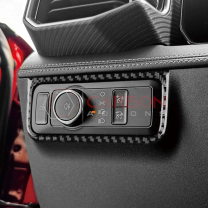 Real Carbon Fiber Headlight Control Outer Trim Overlay for 2024+ Ford Mustang