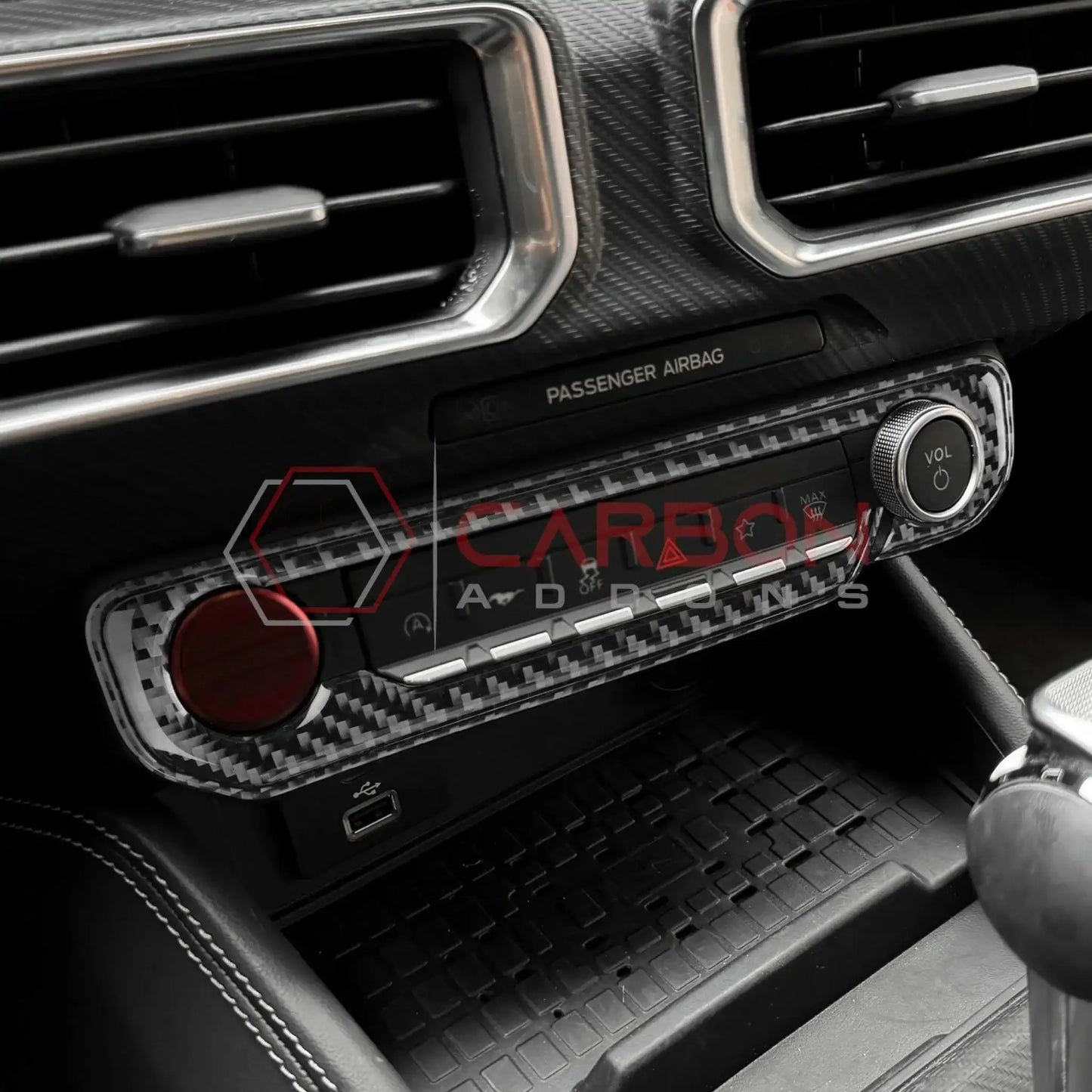 Real Carbon Fiber Start & Control Button Trim Overlay for 2024+ Ford Mustang