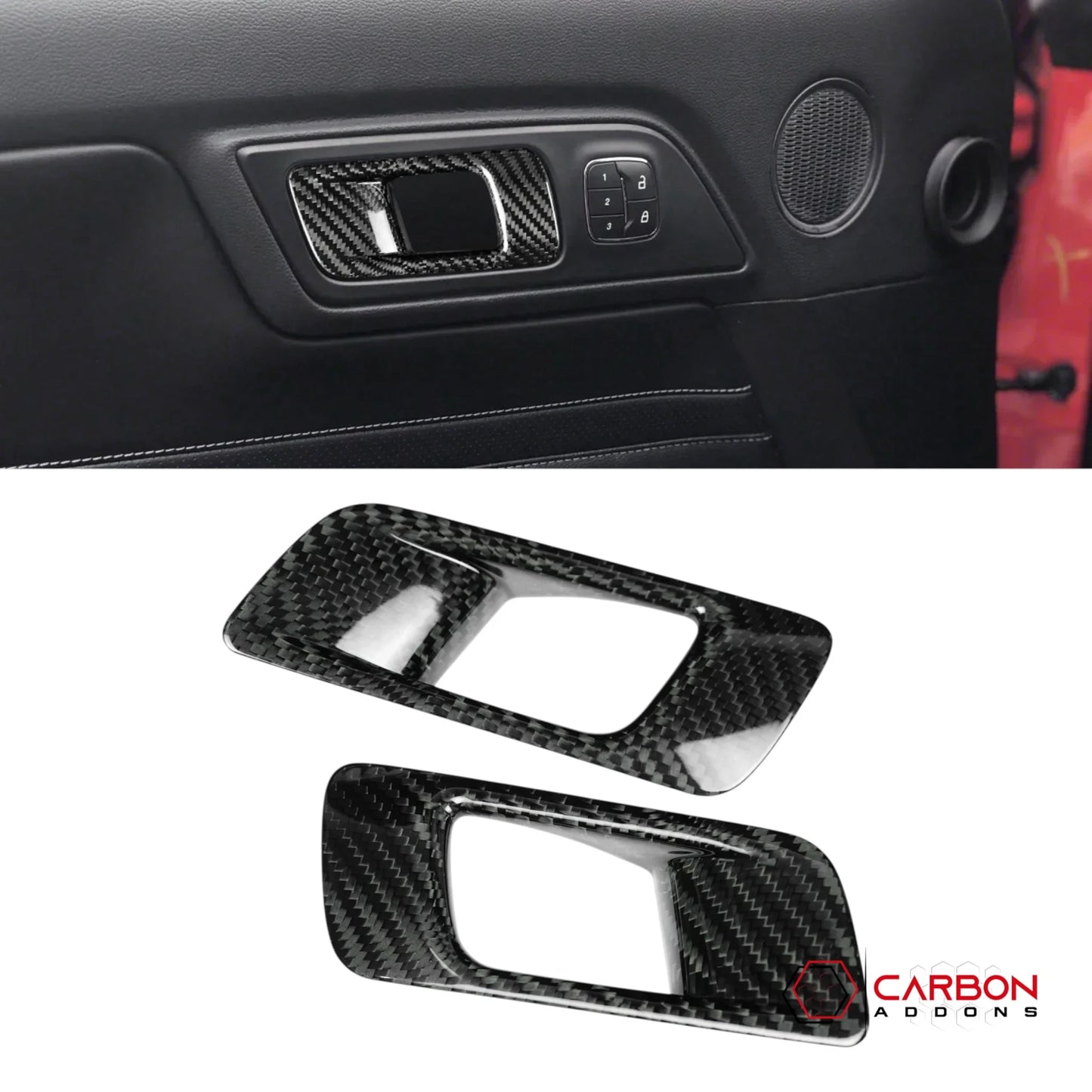 Real Carbon Fiber Interior Door Handle Chrome Delete Covers for 2015-2023 Ford Mustang