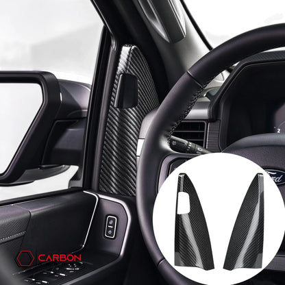 Real Carbon Fiber A-Pillar Speaker Trim Covers for 2021+ Ford F-150