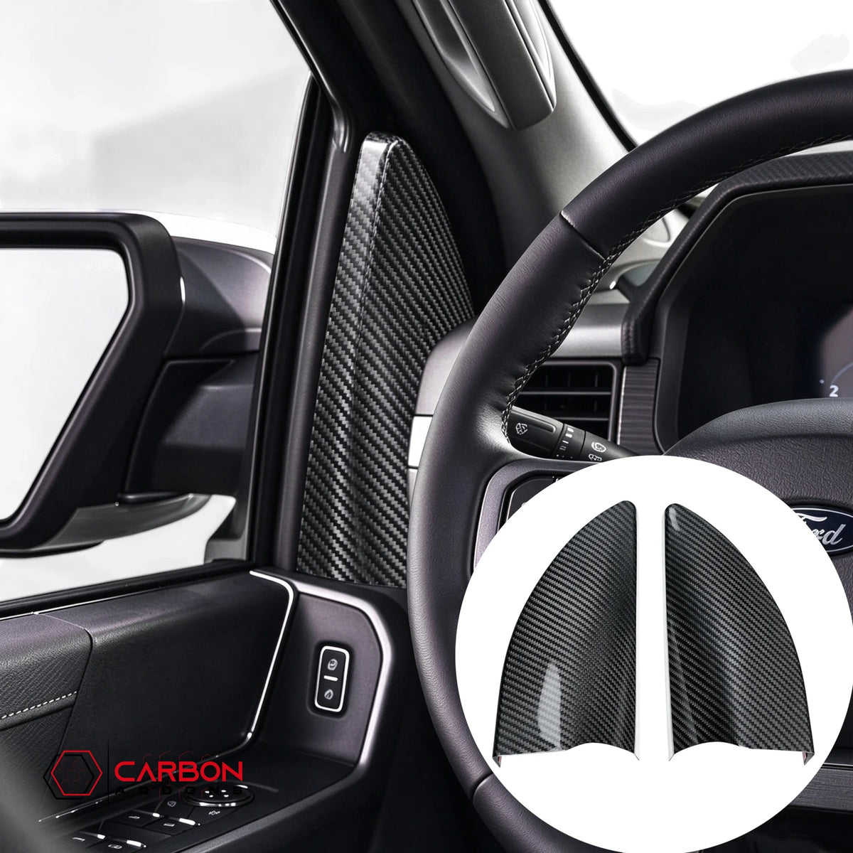 Real Carbon Fiber A-Pillar Speaker Trim Covers for 2021+ Ford F-150