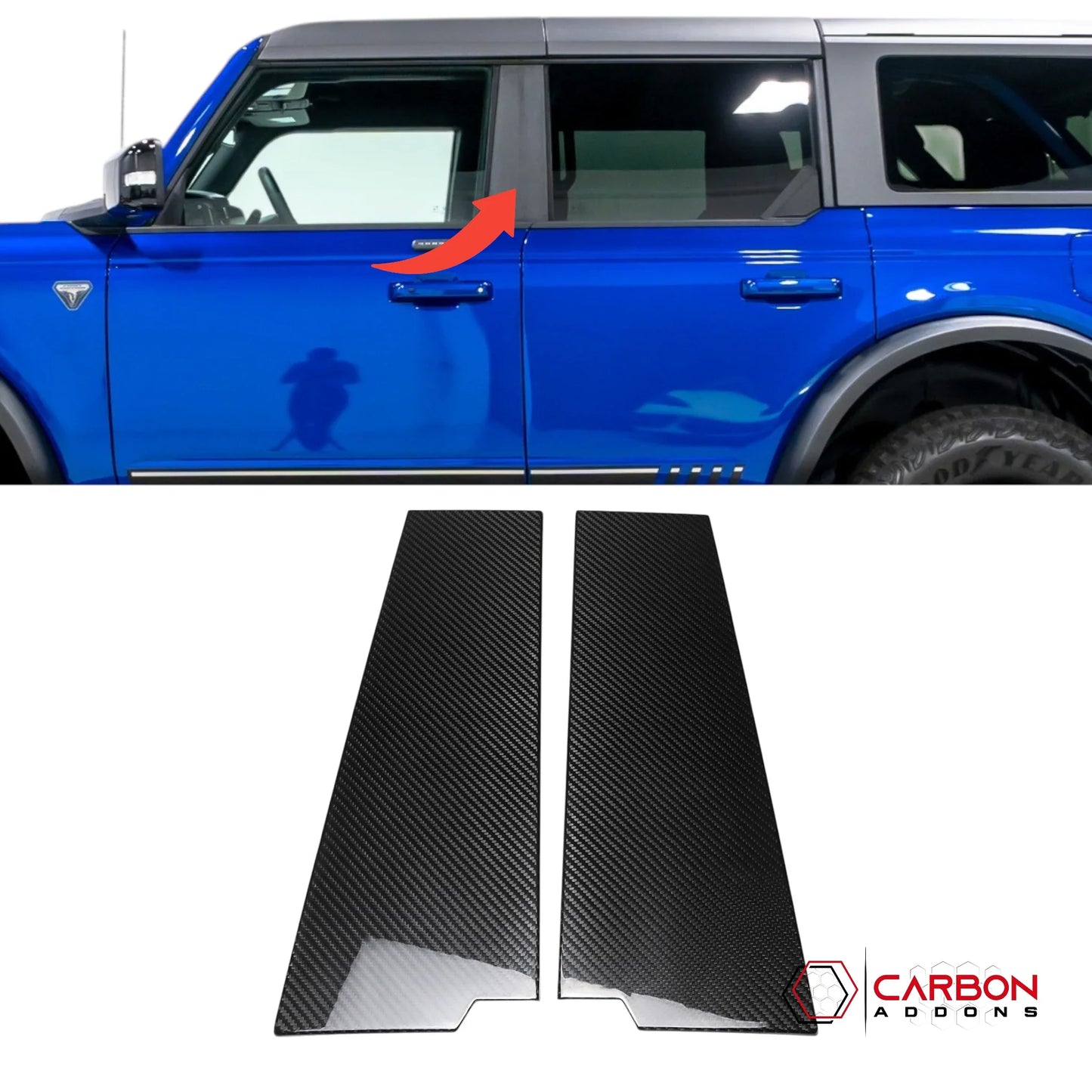 2021+ Ford Bronco 4-Door Real Dry Carbon Fiber B-Pillar Trim Covers (Glossy or Matte)