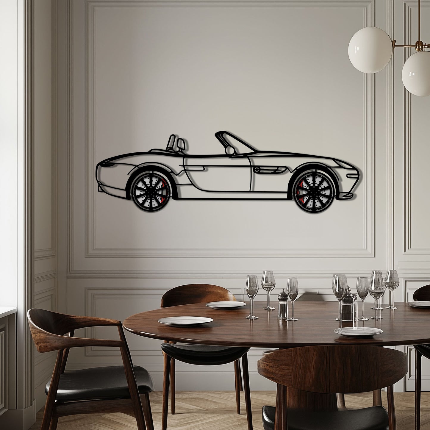BMW Z8 Metal Car Wall Art with Rotating Wheels - Classic Luxury Roadster Silhouette - Interactive Automotive Wall Decor - KAFMEKA115