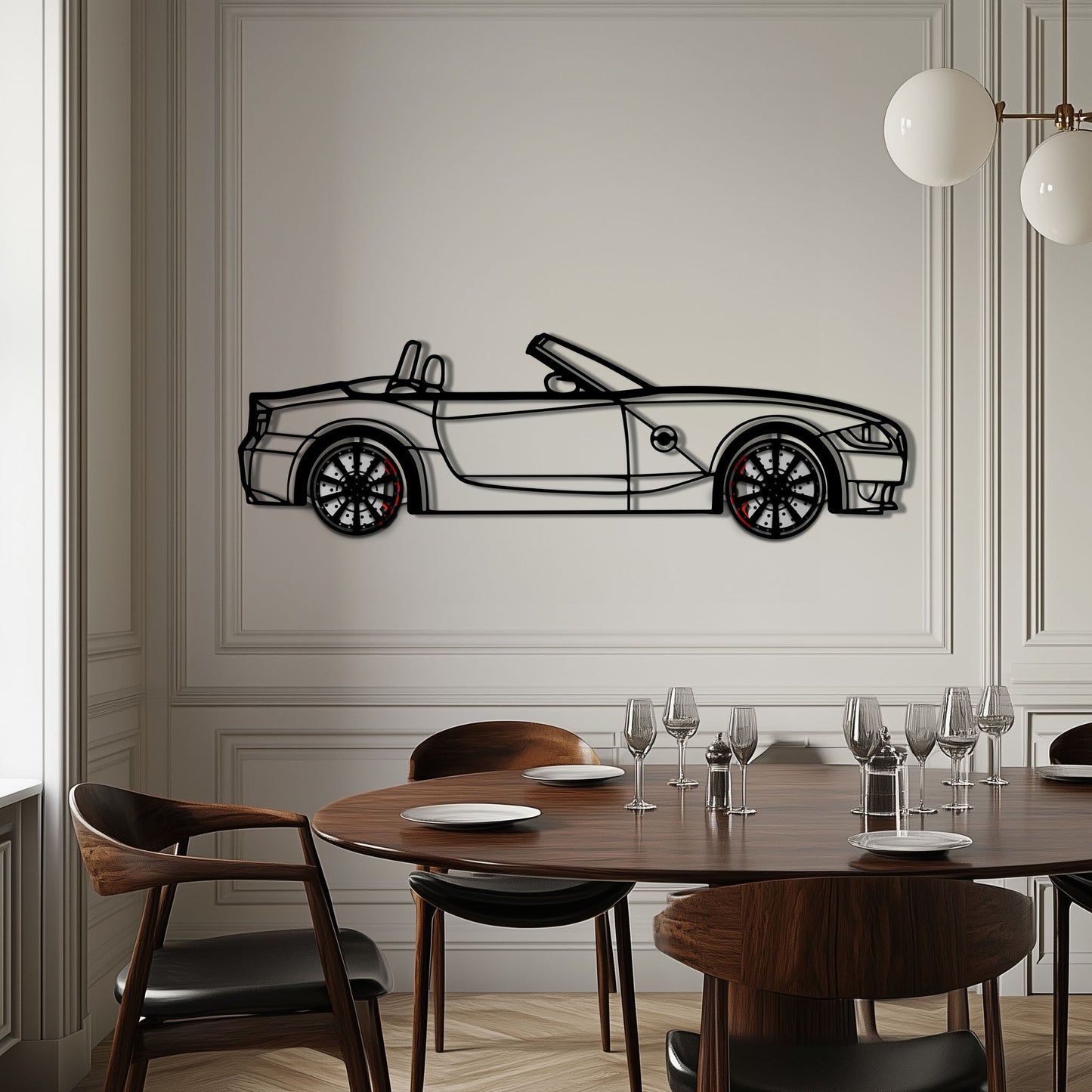 BMW Z4 M Roadster Metal Car Wall Art with Rotating Wheels - M Power Silhouette Decor - Interactive Automotive Wall Art - KAFMEKA114