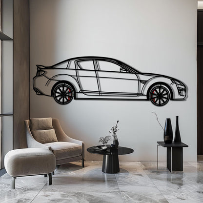 Mazda RX-8 Metal Car Wall Art with Rotating Wheels - Rotary Engine Silhouette - Interactive JDM Automotive Wall Decor - KAFMEKA148