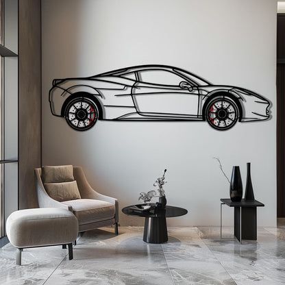 Ferrari 458 Italia Metal Car Wall Art with Rotating Wheels - V8 Supercar Silhouette Decor - Interactive Automotive Wall Art - KAFMEKA124
