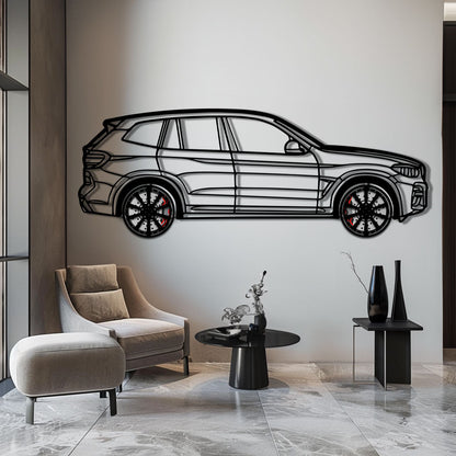 BMW X3 Metal Car Wall Art with Rotating Wheels - Modern SAV Silhouette Decor - Interactive Automotive Wall Art - KAFMEKA110