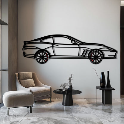 Ferrari 550 Maranello Metal Car Wall Art with Rotating Wheels - V12 Grand Tourer Silhouette - Interactive Automotive Wall Decor - KAFMEKA129