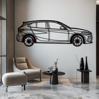 BMW 135i F40 Metal Car Wall Art with Rotating Wheels - M Performance Hatchback Silhouette - Interactive Automotive Decor - KAFMEKA102