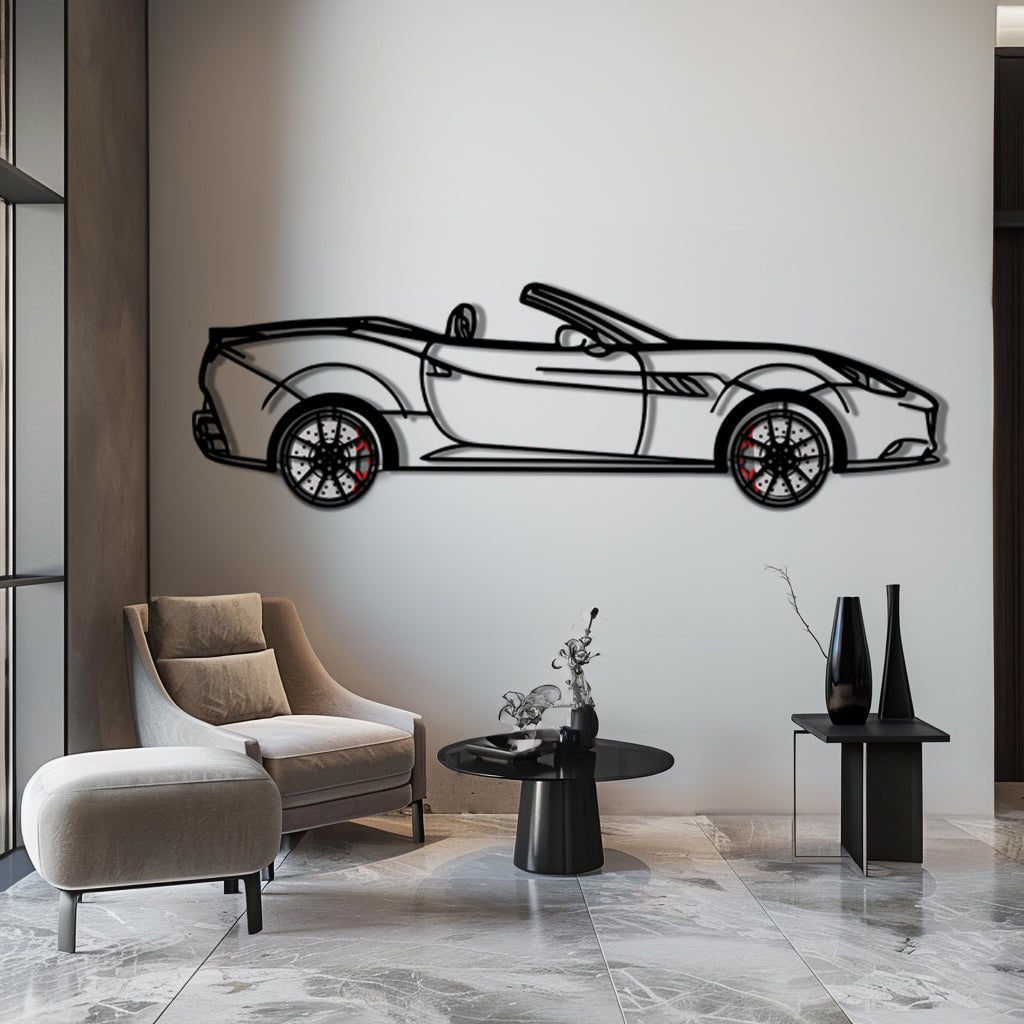 Ferrari California Metal Car Wall Art with Rotating Wheels - Italian V8 Grand Tourer Silhouette - Interactive Automotive Wall Decor - KAFMEKA130