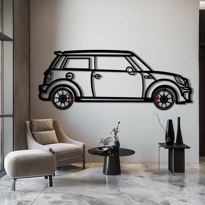 Mini Cooper Metal Car Wall Art with Rotating Wheels - Iconic British Compact Silhouette - Interactive Automotive Wall Decor - KAFMEKA151