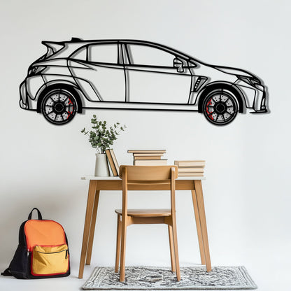 Toyota GR Corolla Metal Car Wall Art with Rotating Wheels - Rally-Inspired Hot Hatch Silhouette - Interactive JDM Automotive Decor - KAFMEKA158