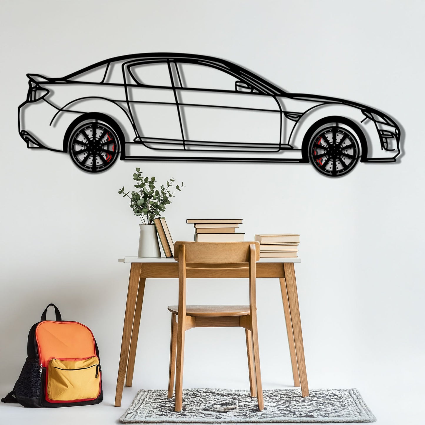 Mazda RX-8 Metal Car Wall Art with Rotating Wheels - Rotary Engine Silhouette - Interactive JDM Automotive Wall Decor - KAFMEKA148