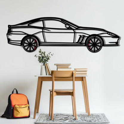 Ferrari 550 Maranello Metal Car Wall Art with Rotating Wheels - V12 Grand Tourer Silhouette - Interactive Automotive Wall Decor - KAFMEKA129