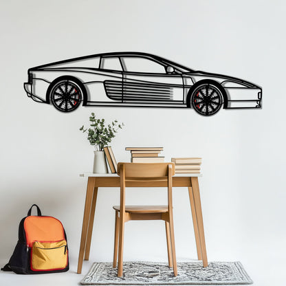 Ferrari Testarossa Metal Car Wall Art with Rotating Wheels - Iconic 80s Supercar Silhouette - Interactive Retro Automotive Decor - KAFMEKA136