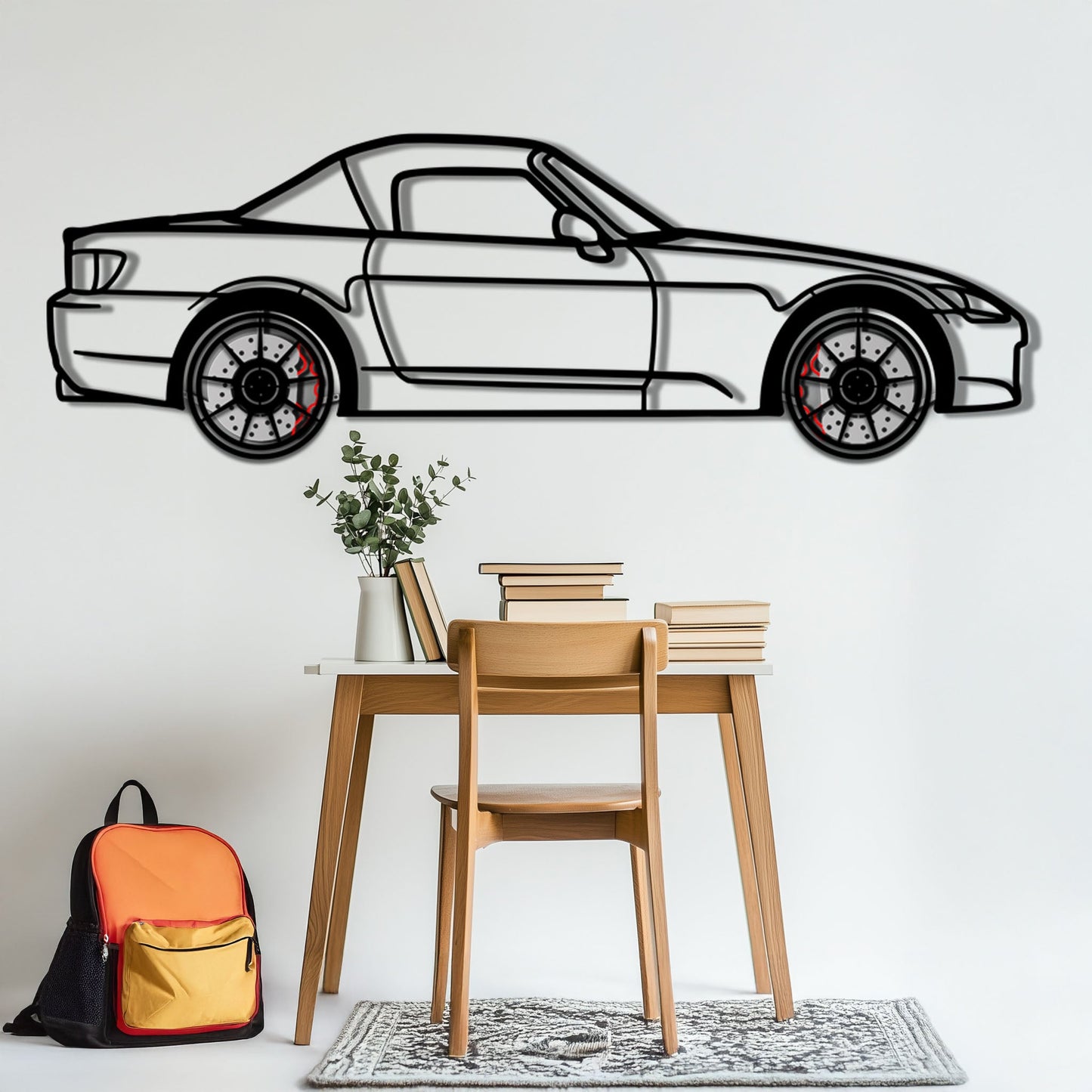 Honda S2000 Metal Car Wall Art with Rotating Wheels - JDM Roadster Silhouette - Interactive Automotive Wall Decor - KAFMEKA143