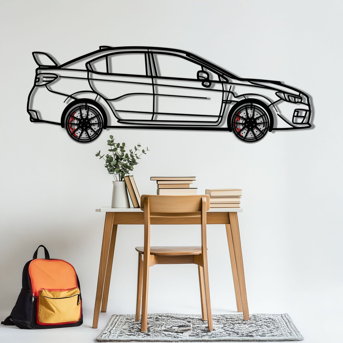 Subaru WRX Metal Car Wall Art with Rotating Wheels - Rally Legend Silhouette - Interactive Automotive Wall Decor - KAFMEKA155