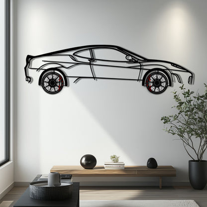 Ferrari F430 Metal Car Wall Art with Rotating Wheels - Italian V8 Supercar Silhouette - Interactive Automotive Wall Decor - KAFMEKA132