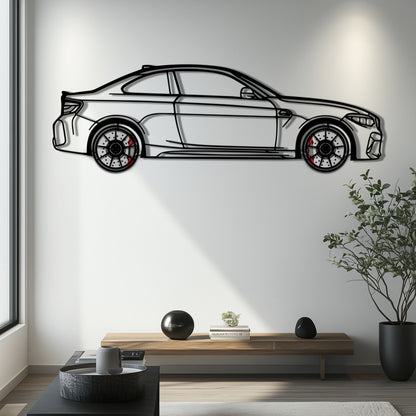 BMW M2 F87 Metal Car Wall Art with Rotating Wheels - M Power Compact Performance Silhouette - Interactive Automotive Decor - KAFMEKA107