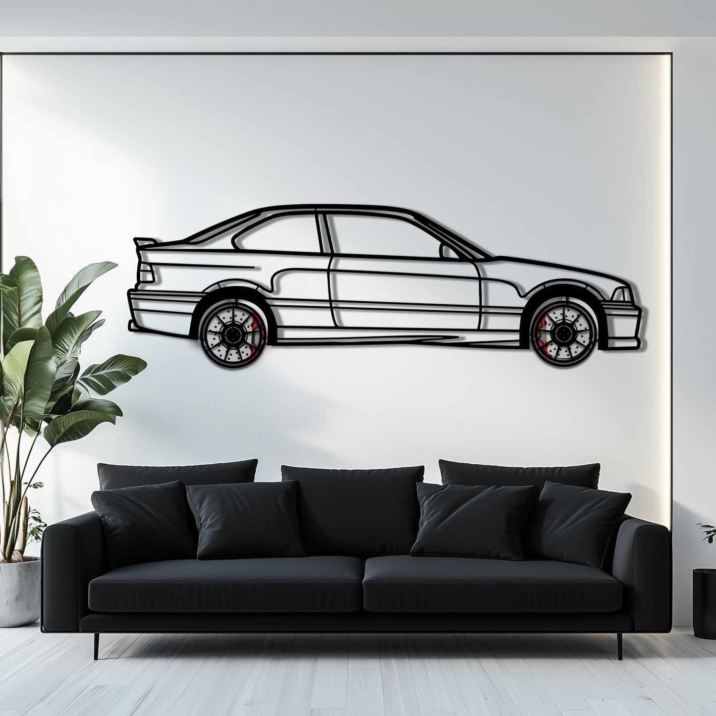 BMW E36 M3 Metal Car Wall Art with Rotating Wheels - 90s Performance Legend Silhouette - Interactive Automotive Wall Decor - KAFMEKA101
