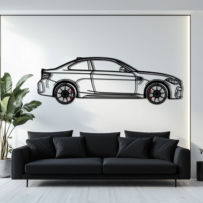 BMW M2 F87 Metal Car Wall Art with Rotating Wheels - M Power Compact Performance Silhouette - Interactive Automotive Decor - KAFMEKA107