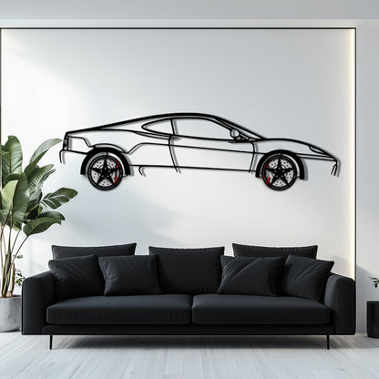 Ferrari 360 Modena Metal Car Wall Art with Rotating Wheels - Italian V8 Supercar Silhouette - Interactive Automotive Decor - KAFMEKA122