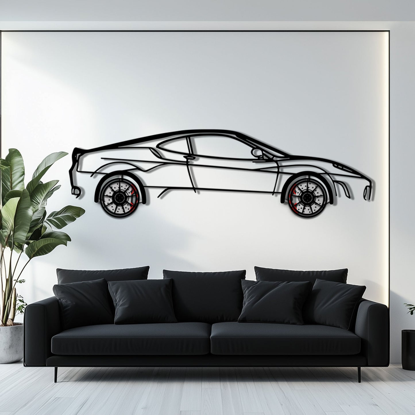 Ferrari F430 Metal Car Wall Art with Rotating Wheels - Italian V8 Supercar Silhouette - Interactive Automotive Wall Decor - KAFMEKA132