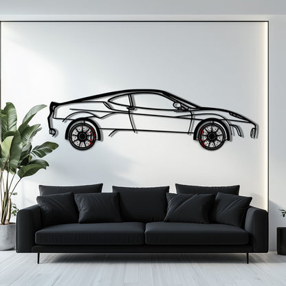 Ferrari F430 Metal Car Wall Art with Rotating Wheels - Italian V8 Supercar Silhouette - Interactive Automotive Wall Decor - KAFMEKA132